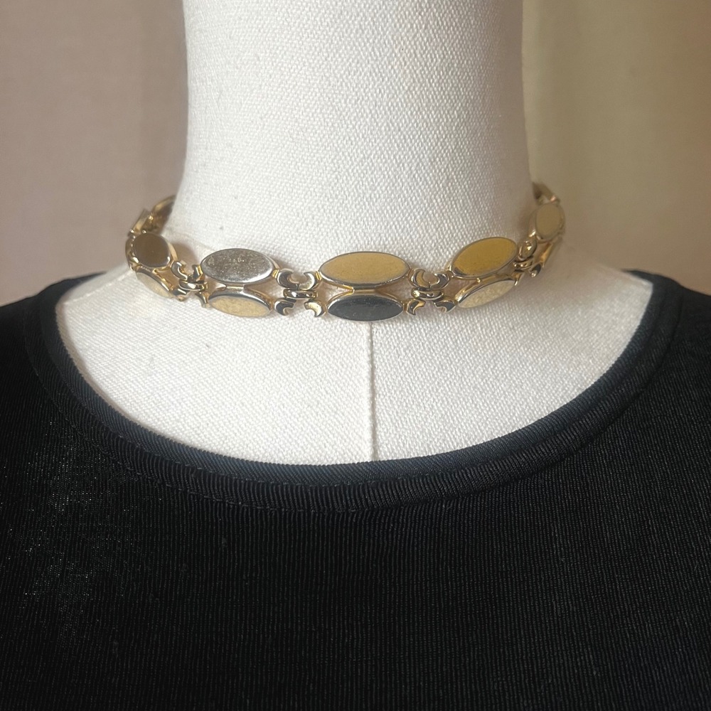 Vintage Monet Gold Tone Mirror‎ Link Choker Necklace Adjustable Collar